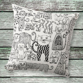 Cojín Decorativo Patrón de gatos modernos boho en blanco y negro