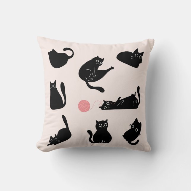 Cojín Decorativo Patrón de Gatos Negros (Anverso)