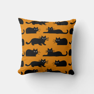 Cojín Decorativo Patrón de Gatos Negros Naranja