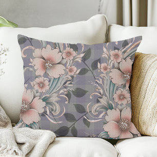 Cojín Decorativo Patrón de Gingam Floral Elegante