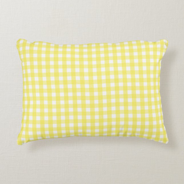 Cojín Decorativo Patrón de Gingham amarillo Pastel (Anverso)