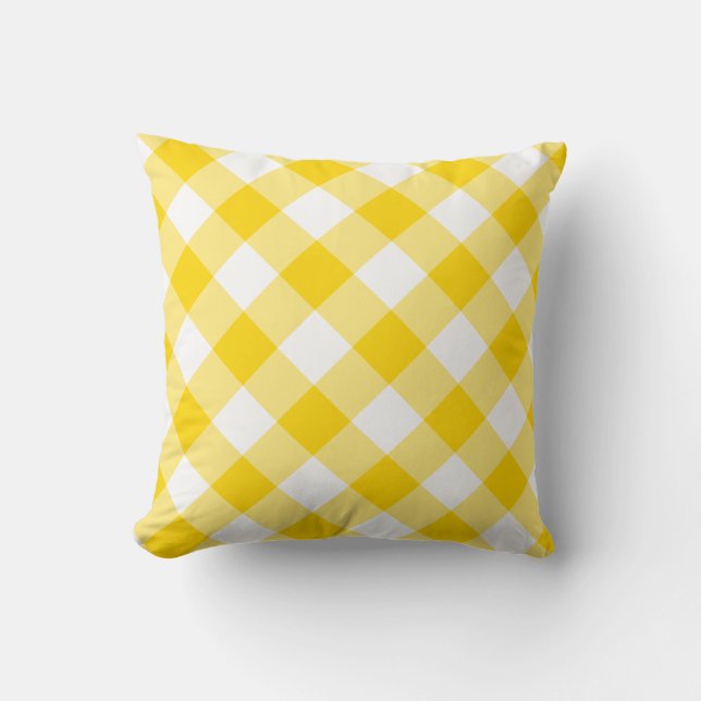 Cojín Decorativo Patrón de Gingham amarillo Sunny (Anverso)