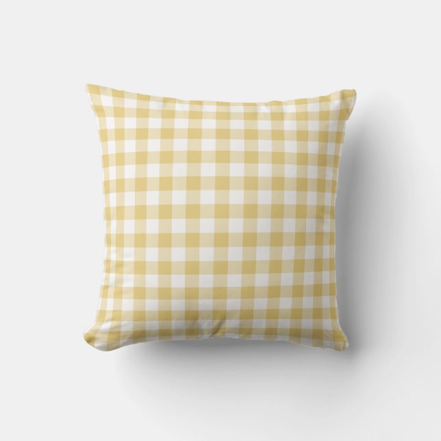 Cojín Decorativo Patrón de Gingham amarillo y amarillo (Anverso)