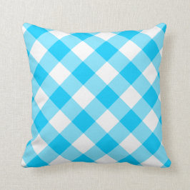 Cojín Decorativo Patrón de Gingham Aqua Blue and White Diagonal