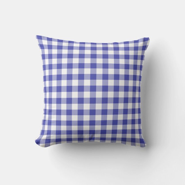 Cojín Decorativo Patrón de Gingham azul y blanco (Anverso)