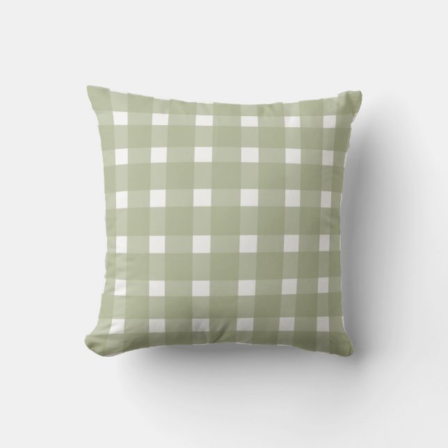 Cojín Decorativo Patrón de Gingham blanco verde sabio  (Anverso)