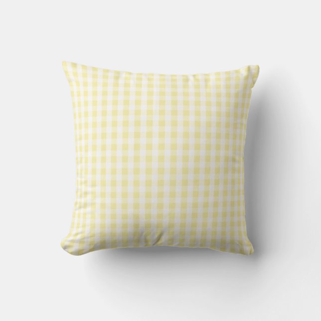 Cojín Decorativo Patrón de Gingham blanco y amarillo de pasto claro (Anverso)