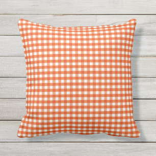 Cojín Decorativo Patrón de Gingham blanco y naranja