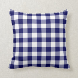 Cojín Decorativo Patrón de Gingham blanco y naval