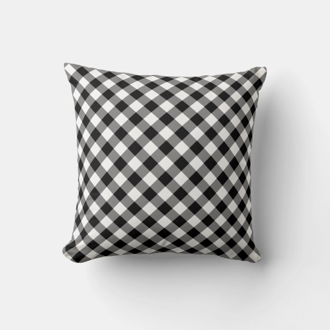 Cojín Decorativo Patrón de Gingham blanco y negro (Anverso)