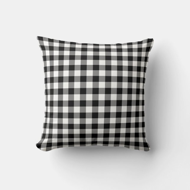 Cojín Decorativo Patrón de Gingham blanco y negro (Anverso)