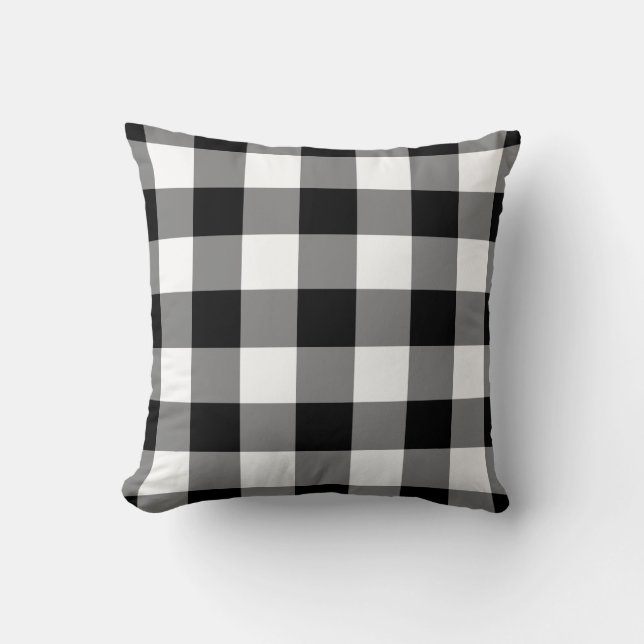 Cojín Decorativo Patrón de Gingham blanco y negro (Anverso)