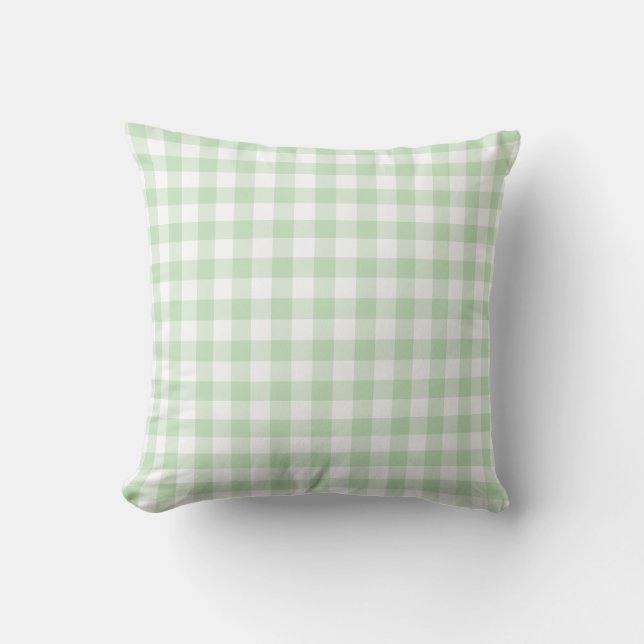 Cojín Decorativo Patrón de Gingham blanco y verde (Anverso)