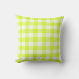Cojín Decorativo Patrón de Gingham blanco y verde limón