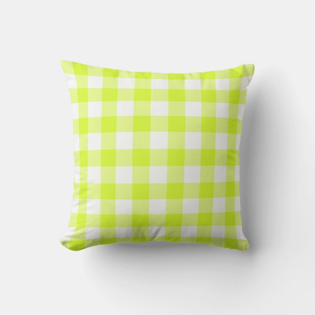 Cojín Decorativo Patrón de Gingham blanco y verde limón (Anverso)
