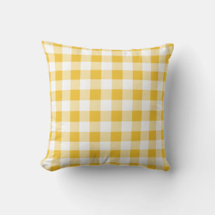 Cojín Decorativo Patrón de Gingham de chapa de búfalo amarillo y bl