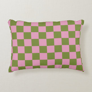 Cojín Decorativo Patrón de Gingham de color verde rosa