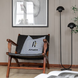 Cojín Decorativo Patrón de gingham de flor de monograma azul verde
