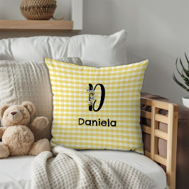 Cojín Decorativo Patrón de gingham de flores de acuarela con inicia