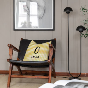 Cojín Decorativo Patrón de gingham de flores de acuarela con inicia