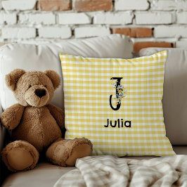 Cojín Decorativo Patrón de gingham de flores de acuarela con inicia