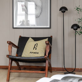 Cojín Decorativo Patrón de gingham de flores en amarillo y gris con