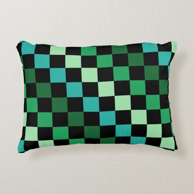 Cojín Decorativo Patrón de Gingham de Green Blue Checkered (Anverso)