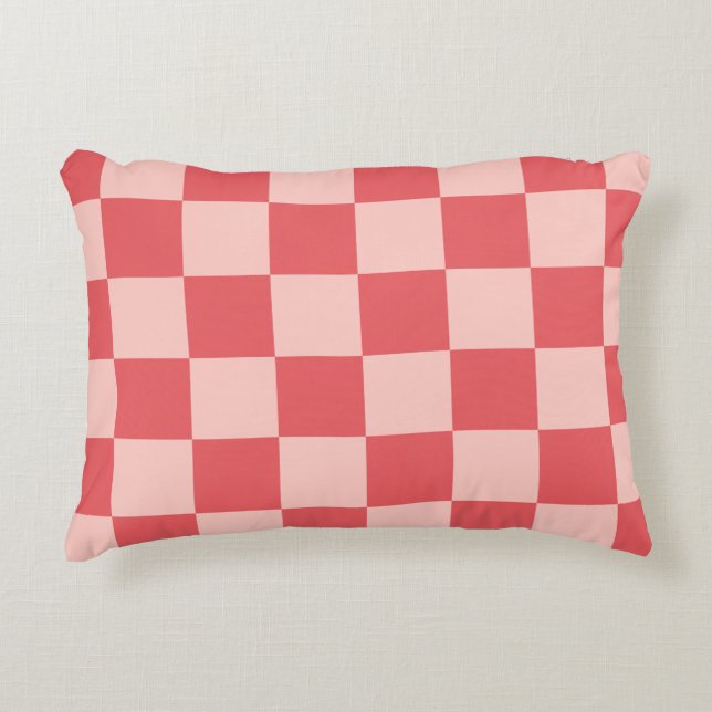 Cojín Decorativo Patrón de Gingham de Red Checkered Rosa (Anverso)