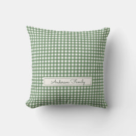 Cojín Decorativo Patrón de Gingham en Verde con Apellido de Familia