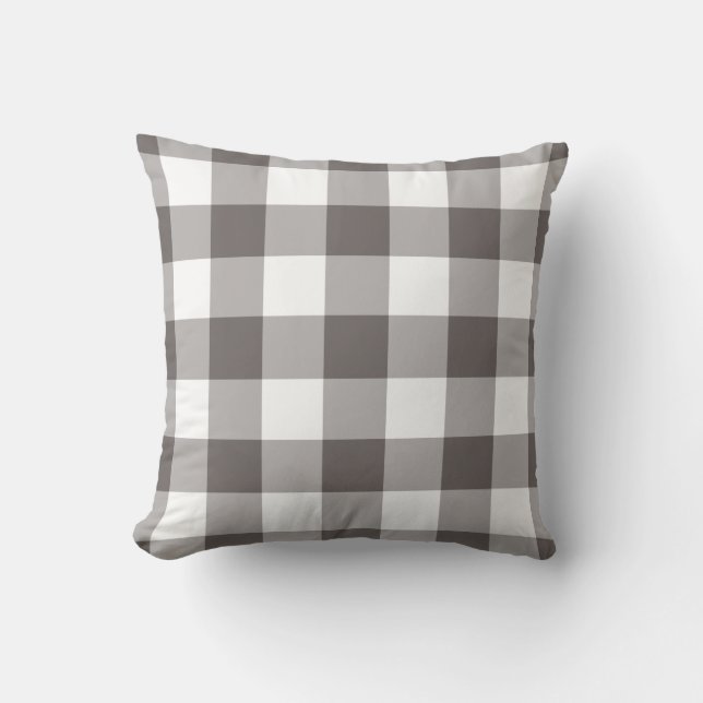 Cojín Decorativo Patrón de Gingham gris (Anverso)