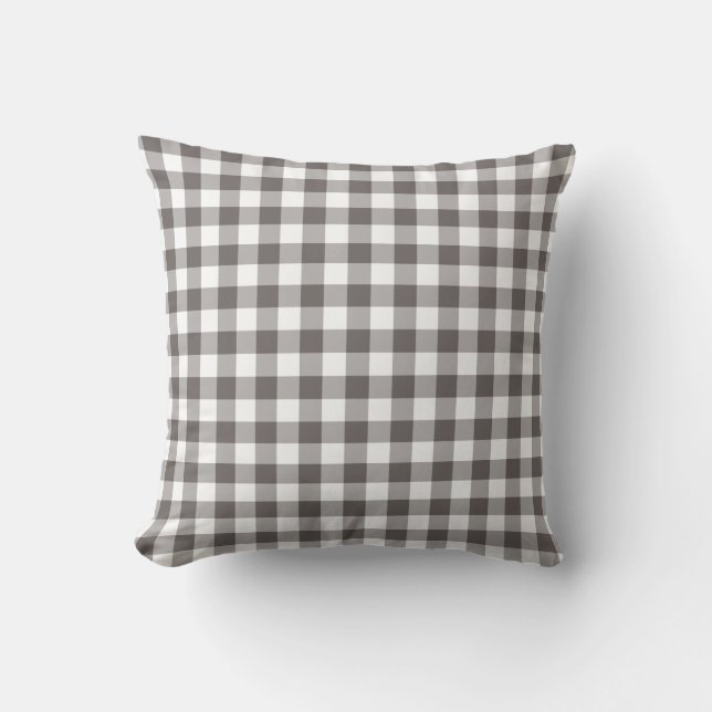 Cojín Decorativo Patrón de Gingham gris y blanco (Anverso)