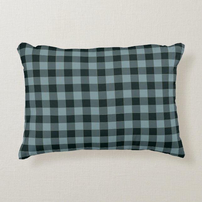 Cojín Decorativo Patrón de Gingham negro azul (Anverso)