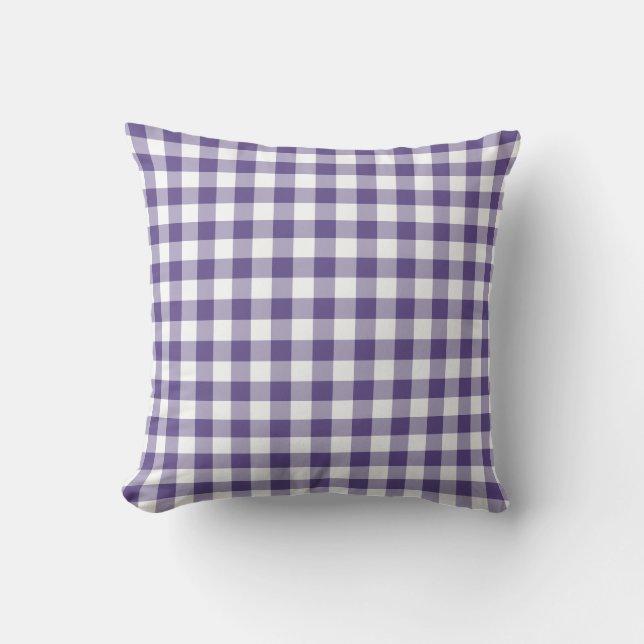Cojín Decorativo Patrón de Gingham púrpura ultra violeta (Anverso)