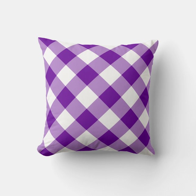 Cojín Decorativo Patrón de Gingham púrpura y blanca (Anverso)