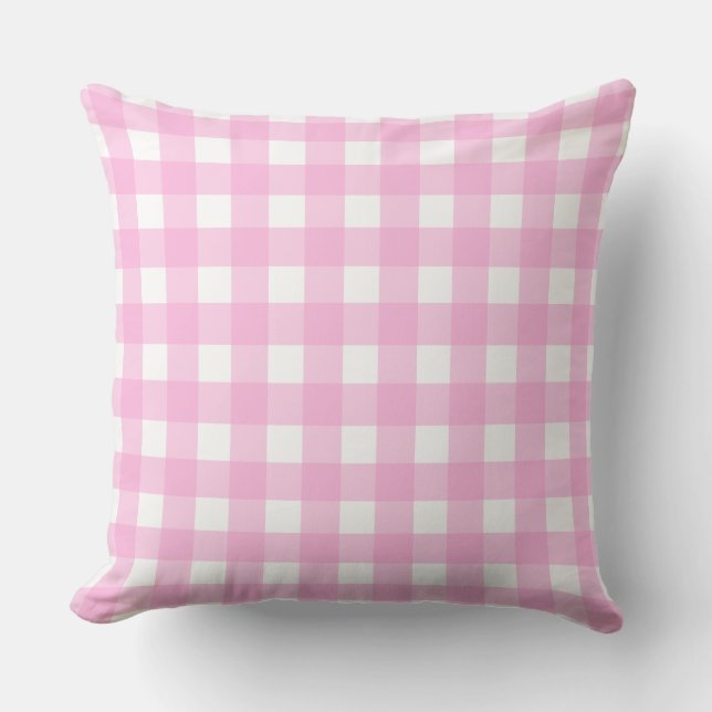 Cojín Decorativo Patrón de Gingham rosa Pastel (Anverso)