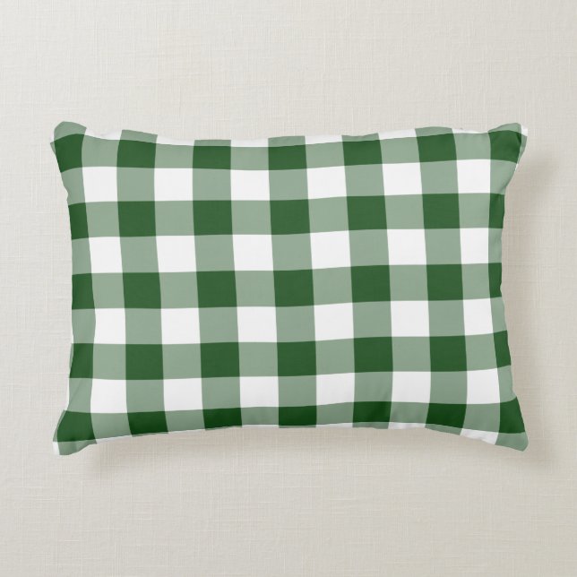 Cojín Decorativo Patrón de Gingham verde y blanco (Anverso)