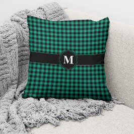 Cojín Decorativo Patrón De Gingham Verde Y Negro Monogramado