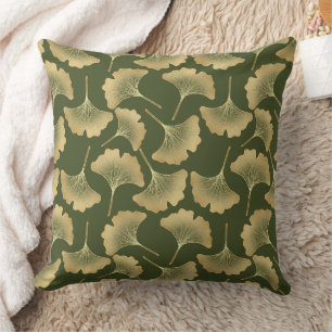 Cojín Decorativo Patrón de Ginkgo en Oro Mínimo