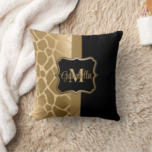 Cojín Decorativo Patrón de Giraffe Negra y Dorada