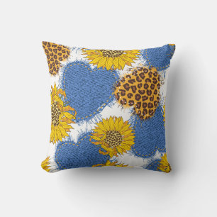 Cojín Decorativo Patrón de girasoles leopardos de los corazones de
