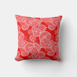 Cojín Decorativo Patrón de giro fractal, rojo vivo y crema