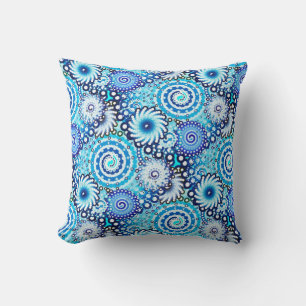 Cojín Decorativo Patrón de giro fractal, tonos azules