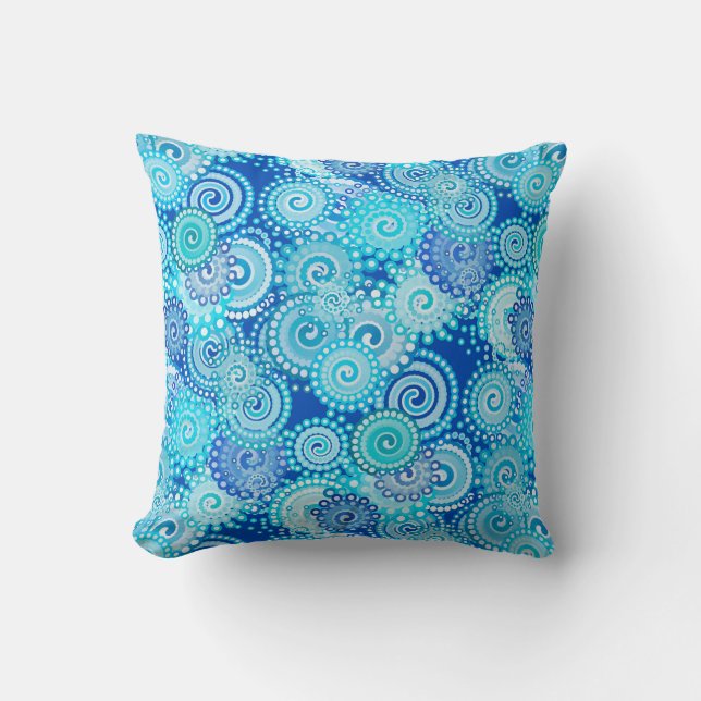 Cojín Decorativo Patrón de giro fractal, tonos azules (Anverso)
