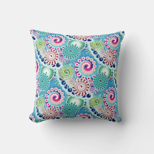 Cojín Decorativo Patrón de giro fractal, turquesa, rosa, múltiple