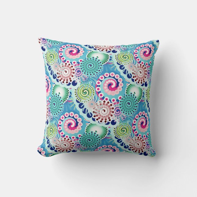 Cojín Decorativo Patrón de giro fractal, turquesa, rosa, múltiple (Anverso)
