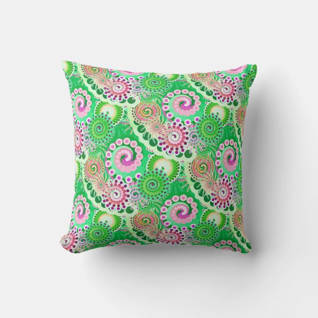 Cojín Decorativo Patrón de giro fractal, verde, rosa, múltiple (Anverso)