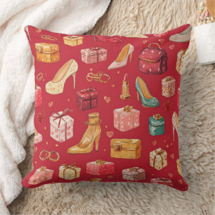 Cojín Decorativo Patrón de glamour navideño Coquette Rojo
