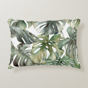 Cojín Decorativo Patrón de gran acuarela de monstera tropical