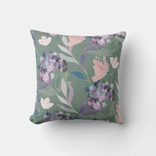 Cojín Decorativo Patrón de gris de salvia de flores de lino