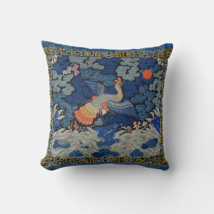 Cojín Decorativo Patrón de grulla china vintage: azul imperial
